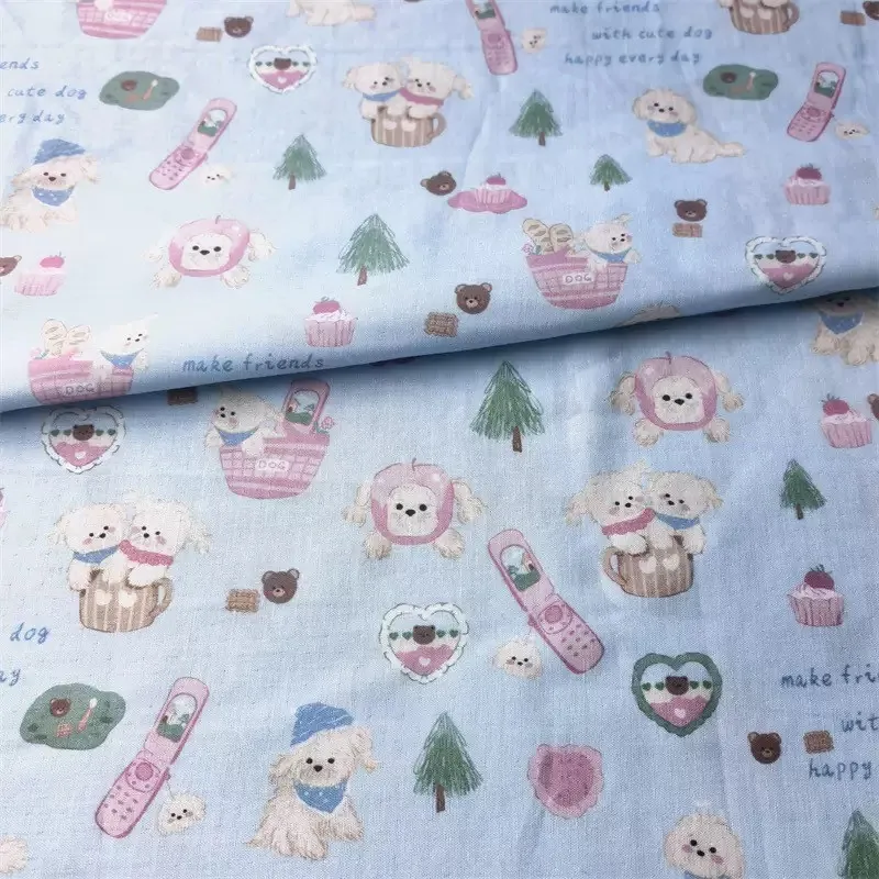 ผ้าคอตตอน 100%  ผ้าเมตร หน้ากว้าง 2.5 เมตร 98 นิ้ว ลาย Cute Dog เหมาะนำไปทำผ้าอ้อม ผ้าห่อตัวเด็กแรกเกิด ลายCute Dog