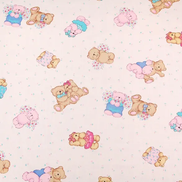 ผ้าคอตตอน 100% ผ้าเมตร หน้ากว้าง 160 เซนติเมตร พิมพ์ลายหมี พิมพ์ลายดอกไม้ ลายBear flowers