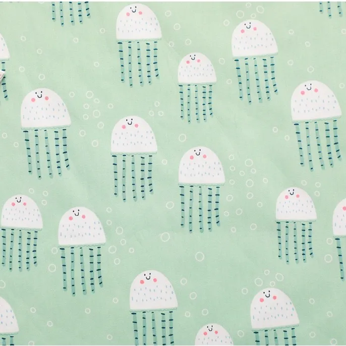 ผ้าคอตตอน 100% ทอทวิล ผ้าเมตร หน้ากว้าง1.6 เมตร ลายไดโนเสาร์ ลายปลา ทะเล ลายGreen jellyfish-563