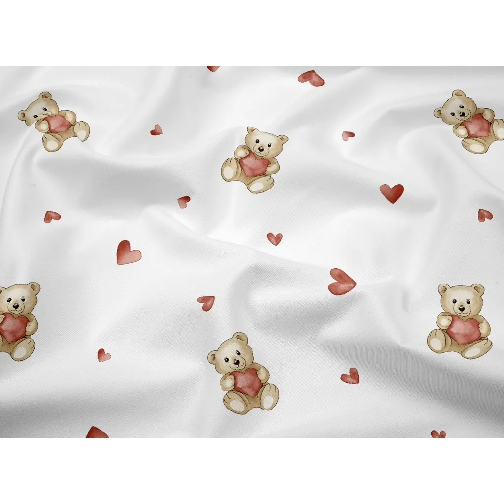 ผ้าคอตตอน 100% คอตตอนทอทวิล ผ้าหน้ากว้าง 1.6 เมตร ลาย heart bear ลายheart bear