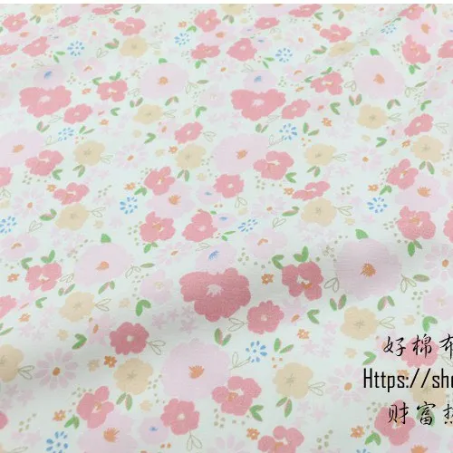 ผ้าคอตตอน 100% ทอทวิล หน้ากว้าง1.6 เมตร พิมพ์ลายดอกไม้เล็กๆ ลายpink flower cute-241