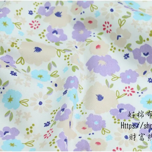 ผ้าคอตตอน 100% ทอทวิล หน้ากว้าง1.6 เมตร พิมพ์ลายดอกไม้เล็กๆ ลายpurpleflower cute243