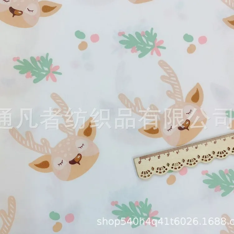 ผ้าคอตตอน 100% ทอทวิล หน้ากว้าง1.6 เมตร ตัดขายเป็นเมตร พิมพ์ลายแผนที่ ลายหมีกวาง ลายกวางพื้นขาว-83