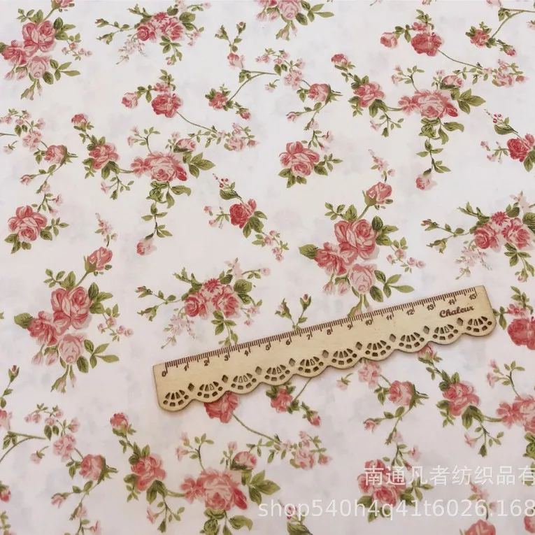 ผ้าคอตตอน 100% ทอทวิล ผ้าเมตร  ลายดอก ลายดอกวินเทจ หน้ากว้าง 1.60 เมตร ลายกุหลาบแดงใหญ่-163