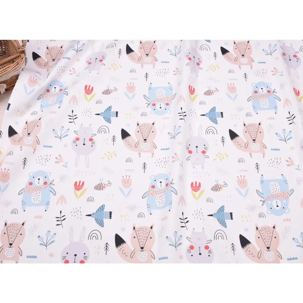 ผ้าคอตตอน 100% ทอทวิล ผ้าเมตร พิมพ์ลายจิ้งจอกหมี หน้ากว้าง 1.6 เมตร ลายจิ้งจอกหมีตัวฟ้า