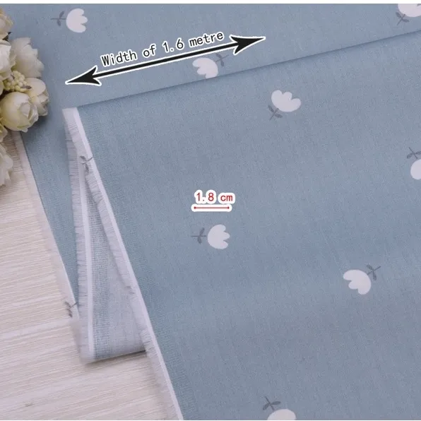 ผ้าคอตตอน 100% ทอทวิล ตัดขายเป็นเมตร พิมพ์ลายดอกไม้  หน้ากว้าง1.6 เมตร ลายดอกขาวพื้นเขียว