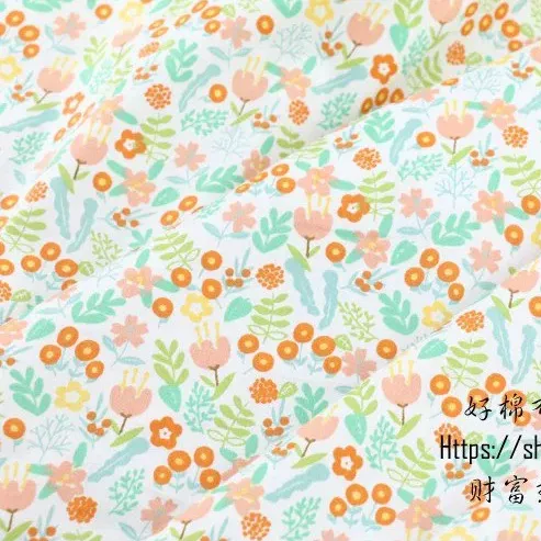 ผ้าคอตตอน 100% ทอทวิล ผ้าเมตร  ลายดอก ลายดอกวินเทจ หน้ากว้าง 1.60 เมตร ลายดอกเล็กๆสีส้ม-117