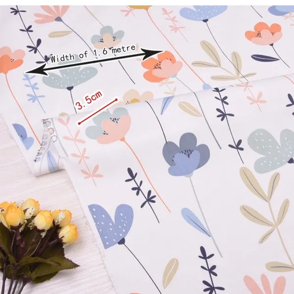 ผ้าคอตตอน 100% ทอทวิล ผ้าเมตร พิมพ์ลายดอกไม้ หน้ากว้าง 1.6 เมตร ลายดอกไม้ผลิบาน-188