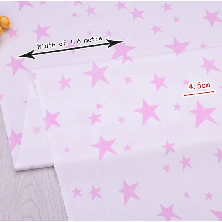 ผ้าคอตตอน 100% ทอทวิล ผ้าเมตร ลายดาว ลายมงกุฏ ลายกราฟฟิค  หน้ากว้าง1.6 เมตร ลายดาวใหญ่ชมพู-316