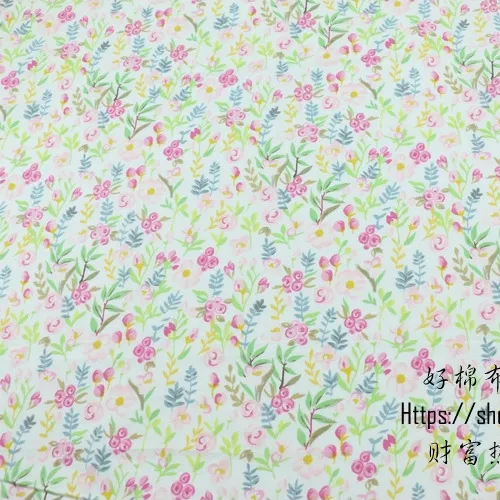 ผ้าคอตตอน 100% ทอทวิล ผ้าเมตร พิมพ์ลายดอกไม้ หน้ากว้าง2.35 เมตร ลายทุ่งหญ้าชมพู-476