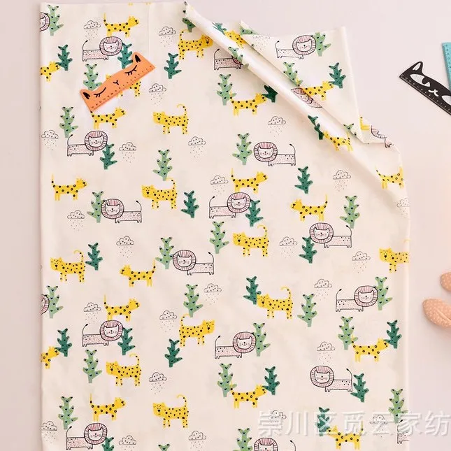 ผ้าคอตตอน 100 คอตตอนทอทวิล ผ้าหน้ากว้าง160 ลายการ์ตูน ลายดอก ลายสิงโตกับเสือ-105