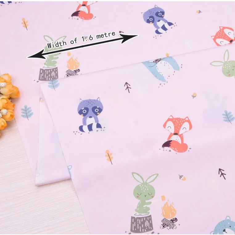 ผ้าคอตตอน 100% ทอทวิล ผ้าเมตร  หน้ากว้าง1.6 เมตร ลายกระต่าย ลายหมีแร็กคูนชมพู-38