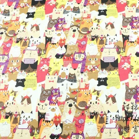 ผ้าคอตตอน 100% ทอทวิล หน้ากว้าง1.6 เมตร ตัดขายเป็นเมตร พิมพ์ลายลายแมว ลายแมวเหมียวชมพู-53
