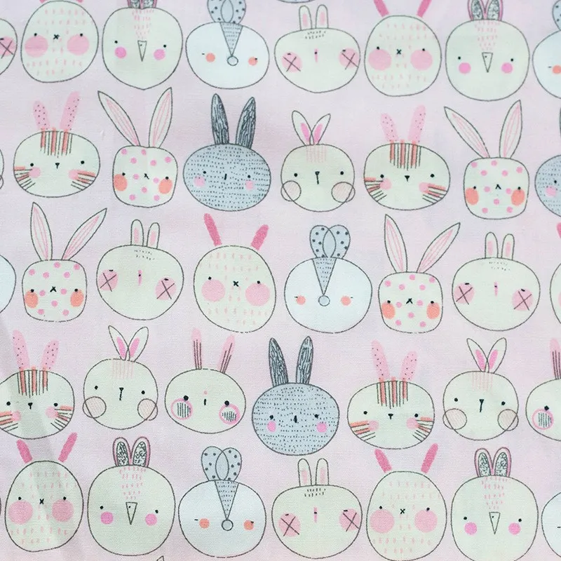 ผ้าคอตตอน poplin พิมพ์ลายดอกไม้ ลายกระต่าย ข้าวปั้น ลายกระต่ายpoplinชมพู325