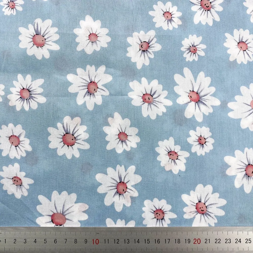 ผ้าคอตตอน poplin พิมพ์ลายดอกไม้ ลายกระต่าย ข้าวปั้น ลายดอกเดซี่-416