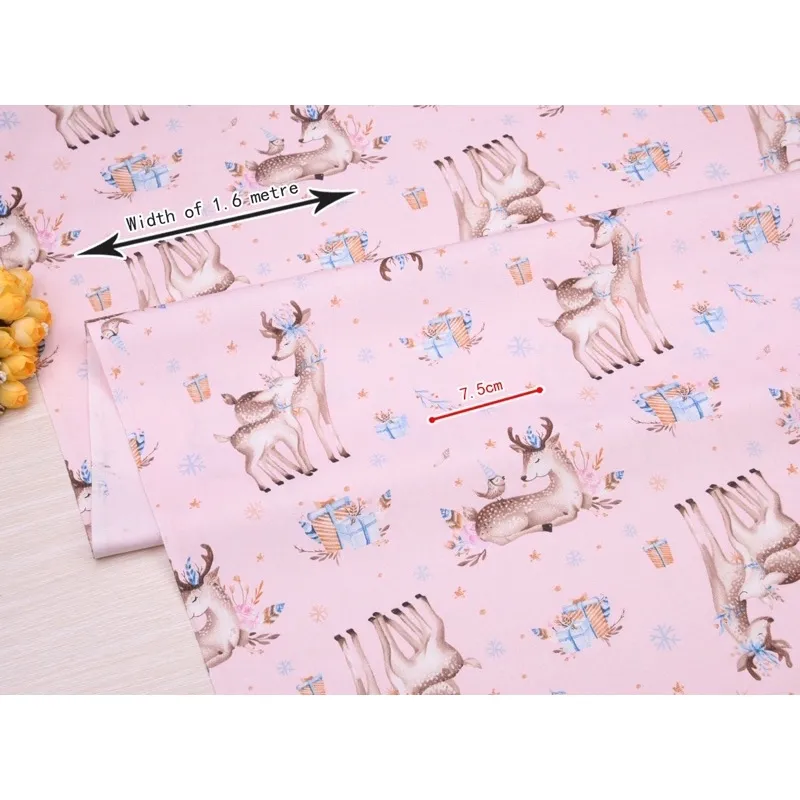 ผ้าคอตตอน 100%  พิมพ์ลาย เท็ดดี้ กวาง ซานตาคลอส  คลื่นเหลือง ทอทวิล หน้ากว้าง 160 ซม.หรือ 63 นิ้ว รูปที่ 6