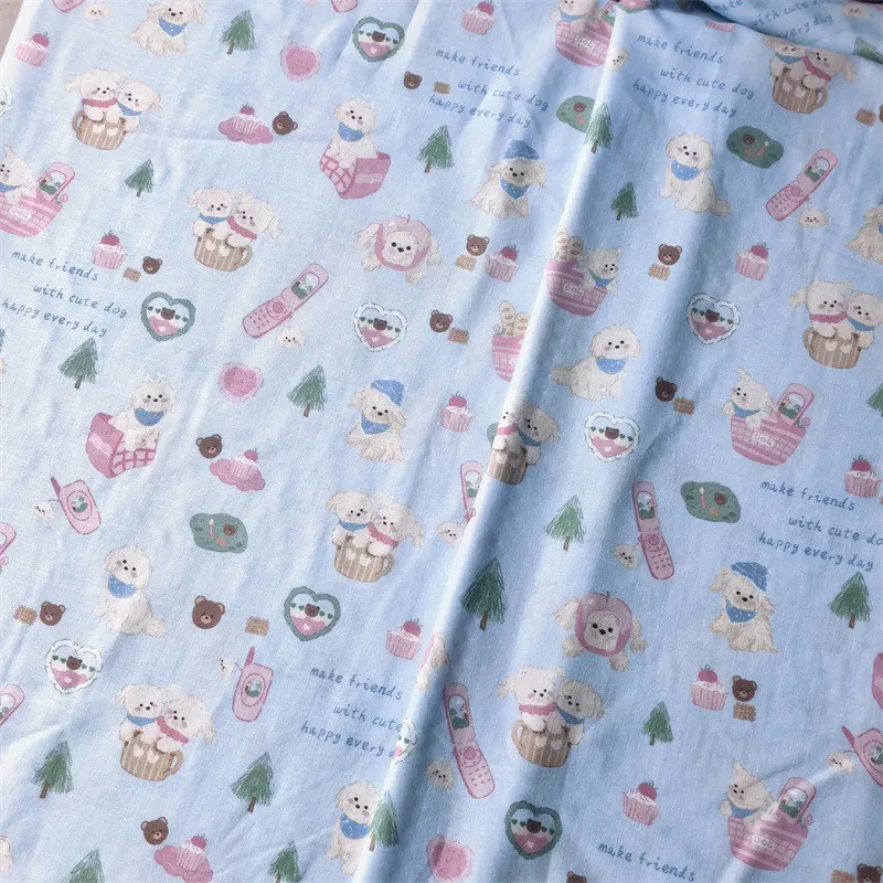 ผ้าคอตตอน 100%  ผ้าเมตร หน้ากว้าง 2.5 เมตร 98 นิ้ว ลาย Cute Dog เหมาะนำไปทำผ้าอ้อม ผ้าห่อตัวเด็กแรกเกิด รูปที่ 6