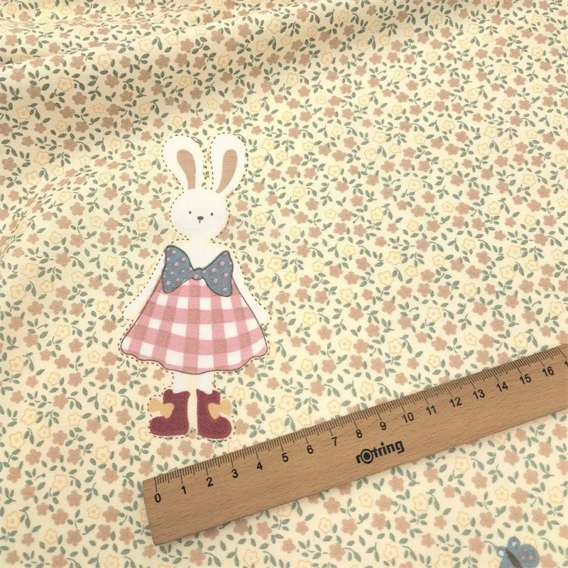 ผ้าคอตตอน 100% ทอทวิล หน้ากว้าง 2.35 เมตร ตัดขายเป็นเมตร พิมพ์ลาย Rabbit Girl รูปที่ 3