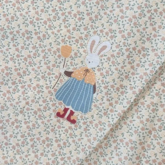 ผ้าคอตตอน 100% ทอทวิล หน้ากว้าง 2.35 เมตร ตัดขายเป็นเมตร พิมพ์ลาย Rabbit Girl รูปที่ 7