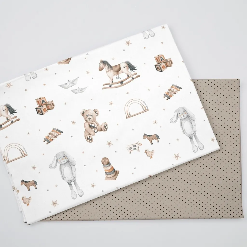ผ้าคอตตอน 100% ทอทวิล ผ้าเมตร  หน้ากว้าง 1.60 เมตร ลายตุ๊กตาของเล่น Baby Toys