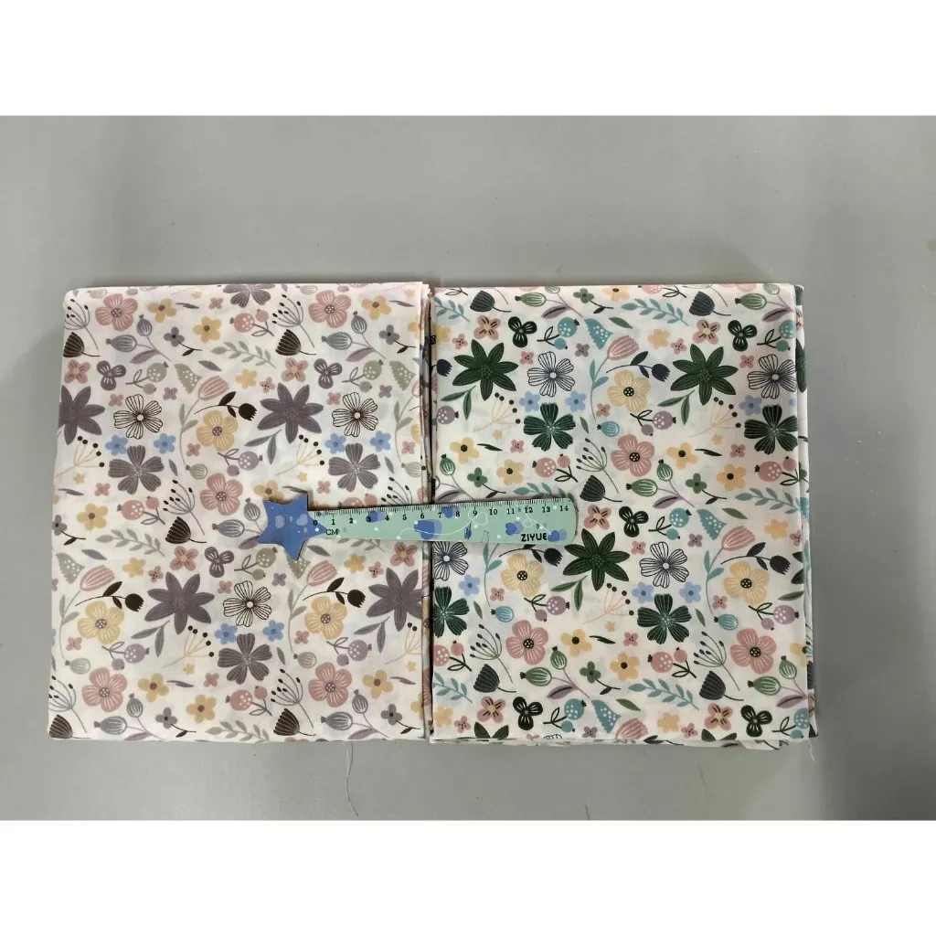 ผ้าาคอตตอน 100% ทอทวิล  ลาย ดอกไม้สีเทา ดอกไม้สีเขียว รูปที่ 8