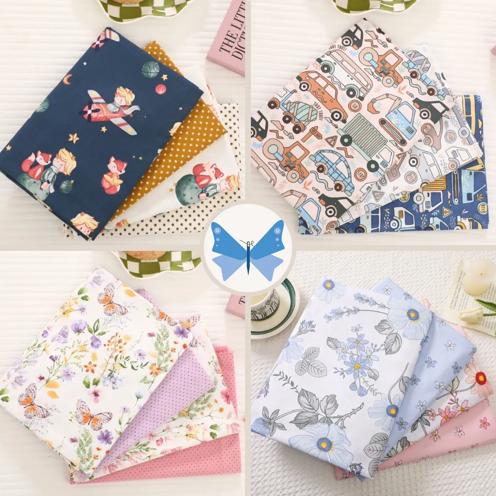 ผ้าคอตตอน 100% ทอทวิล หน้ากว้าง1.6 เมตร พิมพ์ลายผีเสื้อ ตัดขายเป็นเมตร