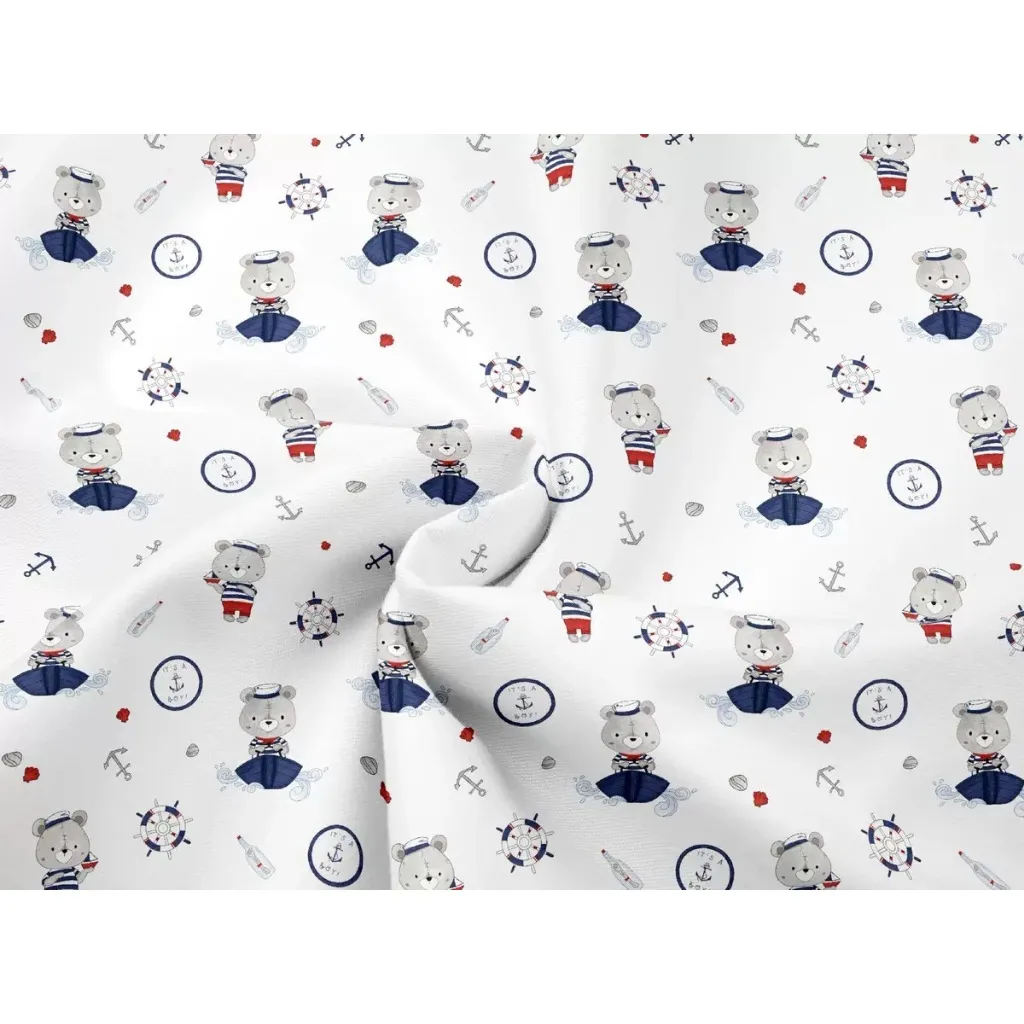 ผ้าคอตตอน 100% คอตตอนทอทวิล ผ้าเมตร ตัดขายเป็นเมตร ผ้าหน้ากว้าง 1.6 เมตร พิมพ์ลายกัปตันหมีน้อย รูปที่ 3