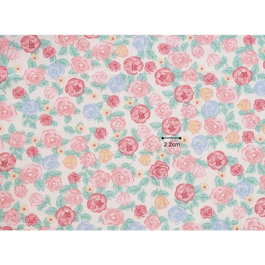 ผ้าคอตตอน 100% ทอทวิล ผ้าเมตร  หน้ากว้าง 1.60 เมตร ลายกุหลาบ Rose cute ลายสก็อตขาวพื้นเขียว รูปที่ 2