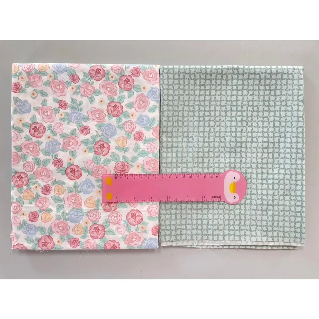 ผ้าคอตตอน 100% ทอทวิล ผ้าเมตร  หน้ากว้าง 1.60 เมตร ลายกุหลาบ Rose cute ลายสก็อตขาวพื้นเขียว รูปที่ 8