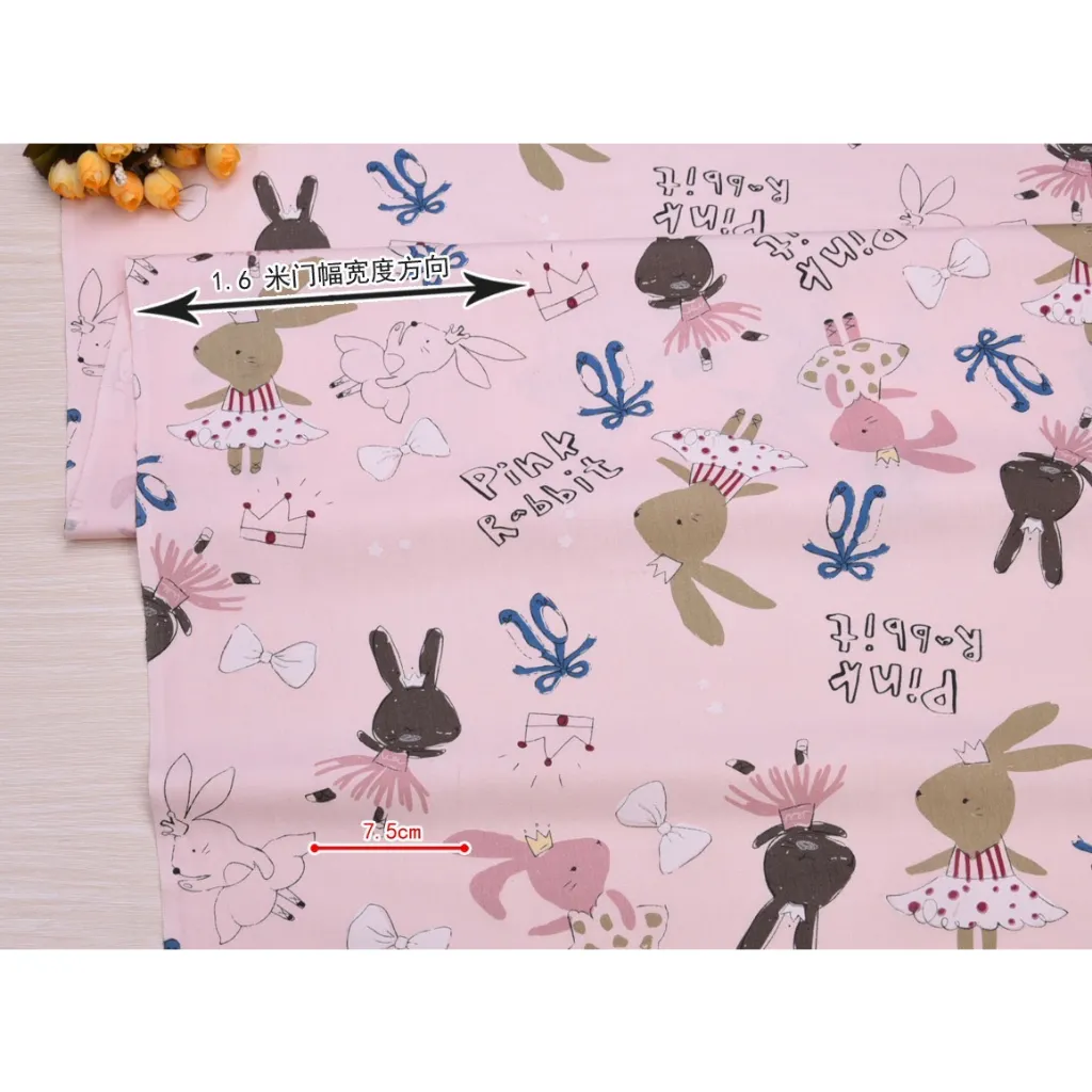 ผ้าคอตตอน 100% ทอทวิล หน้ากว้าง1.6 เมตร ตัดขายเป็นเมตร พิมพ์ลายเห็ด ลายกระต่าย หมี กวาง รูปที่ 7