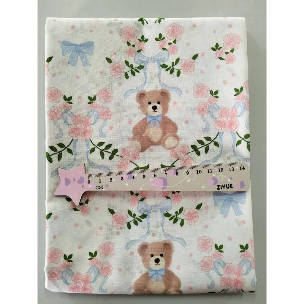 ผ้าคอตตอน 100% cotton poplin  ตัดขายเป็นเมตร หน้ากว้าง 145 เซนติเมตร ลาย bow tie bear รูปที่ 5