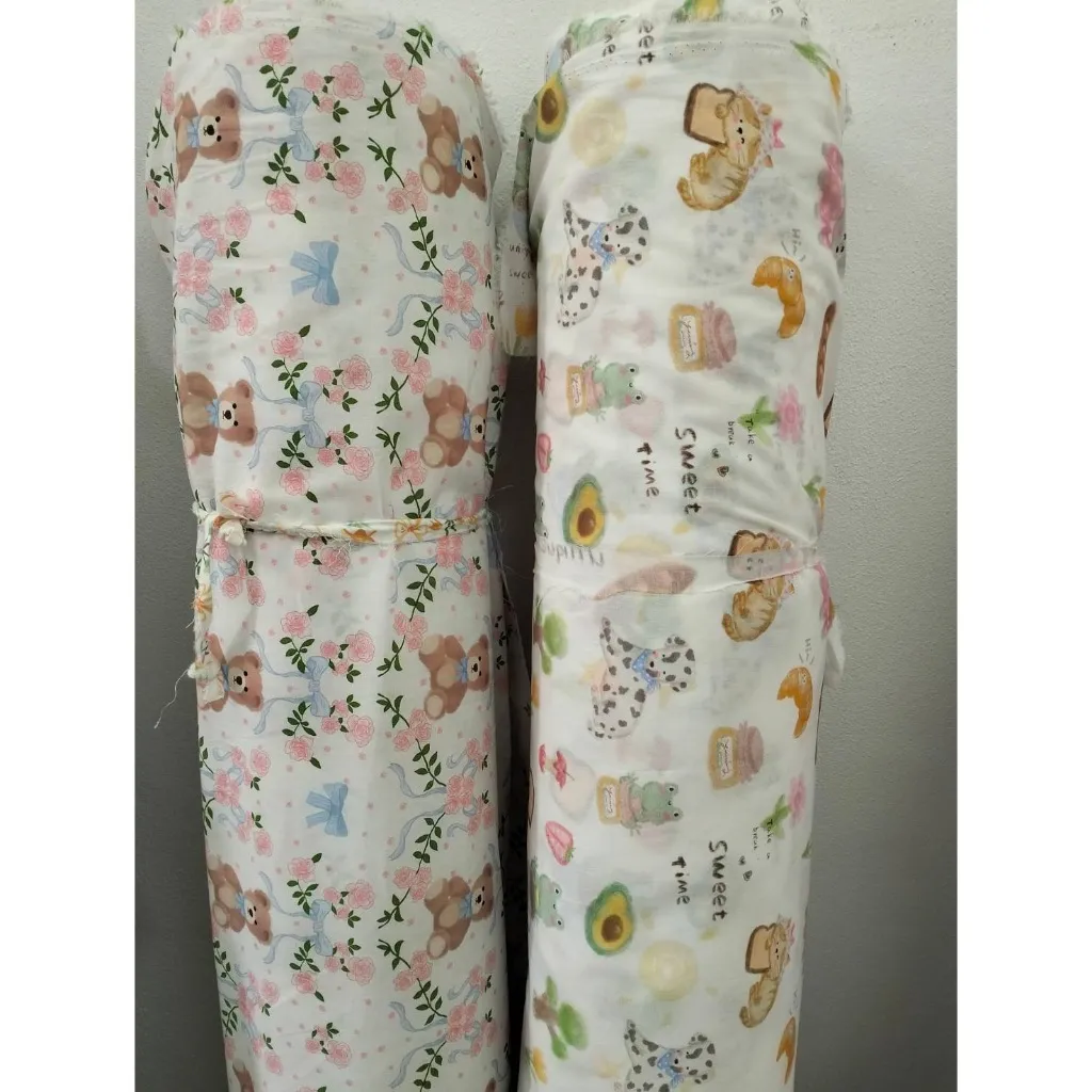 ผ้าคอตตอน 100% cotton poplin  ตัดขายเป็นเมตร หน้ากว้าง 145 เซนติเมตร ลาย bow tie bear รูปที่ 6