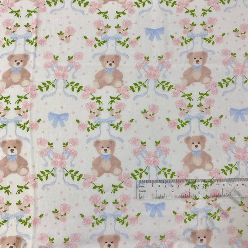ผ้าคอตตอน 100% cotton poplin  ตัดขายเป็นเมตร หน้ากว้าง 145 เซนติเมตร ลาย bow tie bear รูปที่ 2