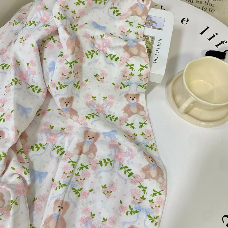 ผ้าคอตตอน 100% cotton poplin  ตัดขายเป็นเมตร หน้ากว้าง 145 เซนติเมตร ลาย bow tie bear รูปที่ 4
