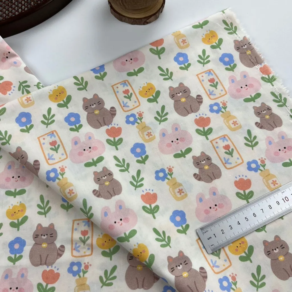 ผ้าคอตตอน 100% cotton poplin  ตัดขายเป็นเมตร หน้ากว้าง 145 เซนติเมตร ลาย Meaow meaow รูปที่ 3