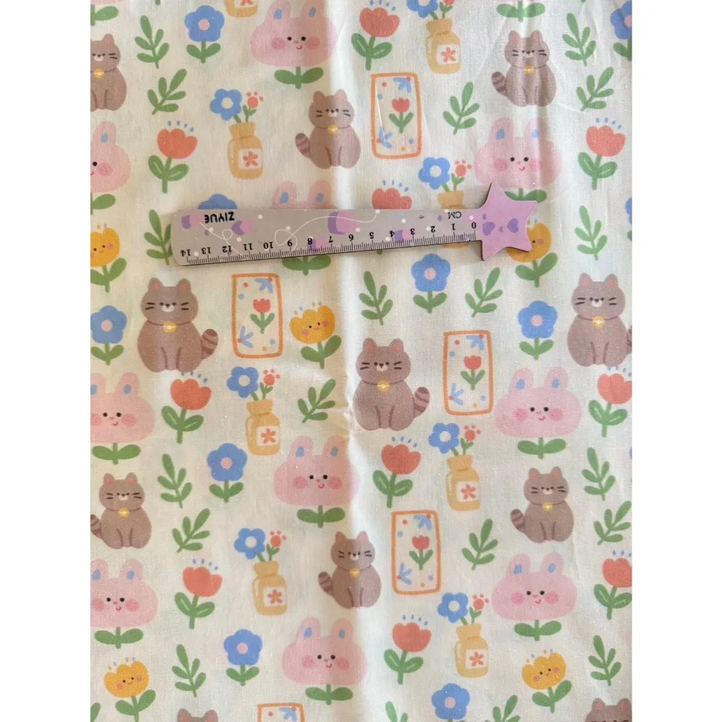 ผ้าคอตตอน 100% cotton poplin  ตัดขายเป็นเมตร หน้ากว้าง 145 เซนติเมตร ลาย Meaow meaow รูปที่ 7