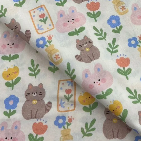 ผ้าคอตตอน 100% cotton poplin  ตัดขายเป็นเมตร หน้ากว้าง 145 เซนติเมตร ลาย Meaow meaow รูปที่ 5