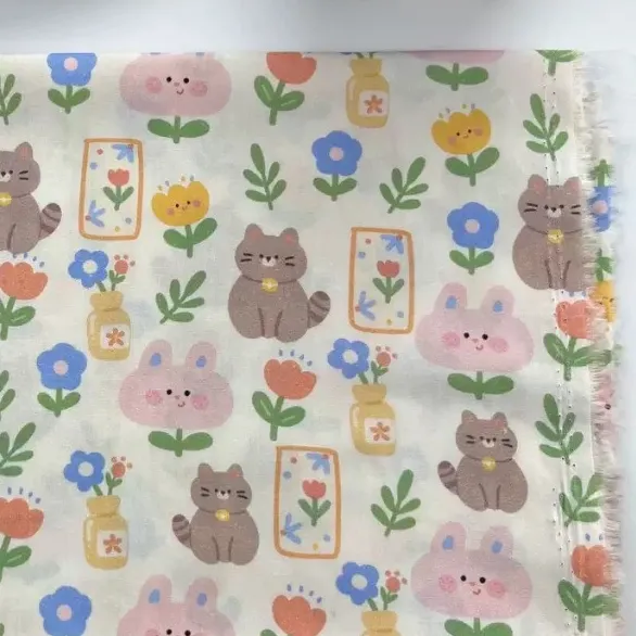 ผ้าคอตตอน 100% cotton poplin  ตัดขายเป็นเมตร หน้ากว้าง 145 เซนติเมตร ลาย Meaow meaow รูปที่ 4