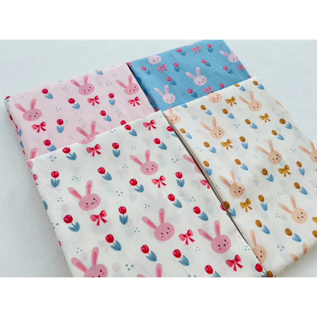 ผ้าคอตตอน poplin พิมพ์ลายกระต่าย ลายเด็กผู้หญิง ผ้าหน้ากว้าง 145 เซนติเมตร หรือ55 นิ้ว รูปที่ 7