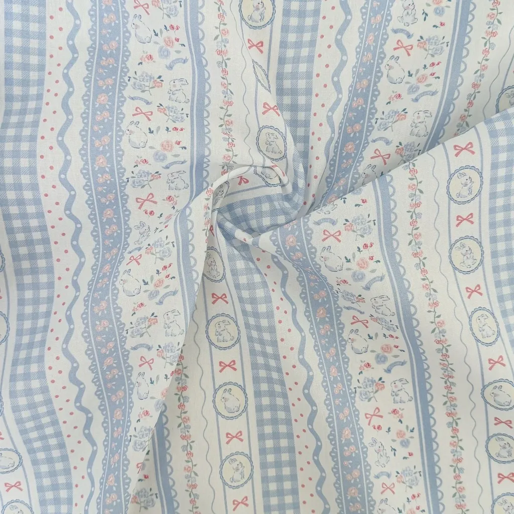 ผ้าคอตตอน 100% cotton poplin  ตัดขายเป็นเมตร หน้ากว้าง 145 เซนติเมตร ลาย Rabbit bow flower รูปที่ 5