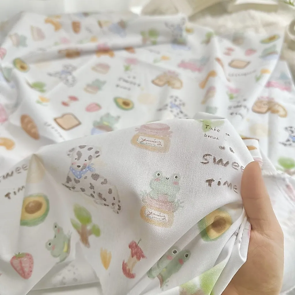 ผ้าคอตตอน 100% cotton poplin  ตัดขายเป็นเมตร หน้ากว้าง 145 เซนติเมตร พิมพ์ลาย sweet time รูปที่ 5