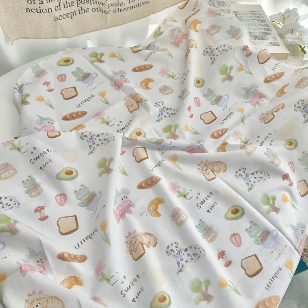 ผ้าคอตตอน 100% cotton poplin  ตัดขายเป็นเมตร หน้ากว้าง 145 เซนติเมตร พิมพ์ลาย sweet time รูปที่ 4