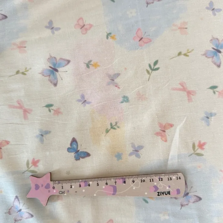 ผ้าคอตตอน 100% cotton poplin  ตัดขายเป็นเมตร หน้ากว้าง 145 เซนติเมตร ลาย ผีเสื้อสีฟ้า รูปที่ 7