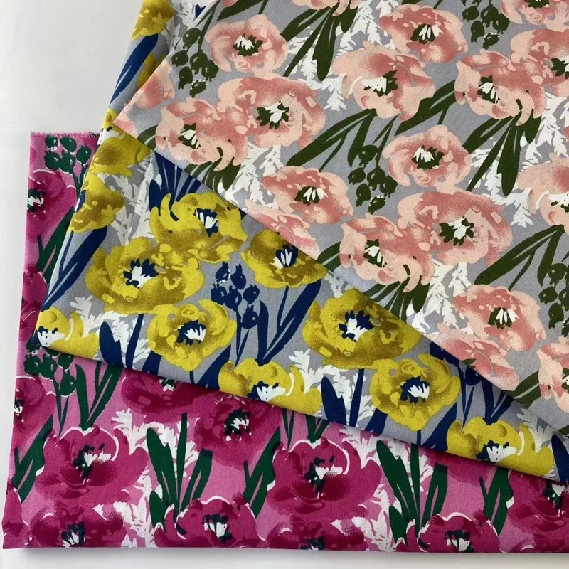 ผ้าคอตตอน 100% ผ้าเมตร คอตตอนพิมพ์ลายด้านเดียว หน้ากว้าง 145 เซนติเมตร cotton poplin ลายดอกป๊อบปี้ ลายหอยเชลล์ รูปที่ 2