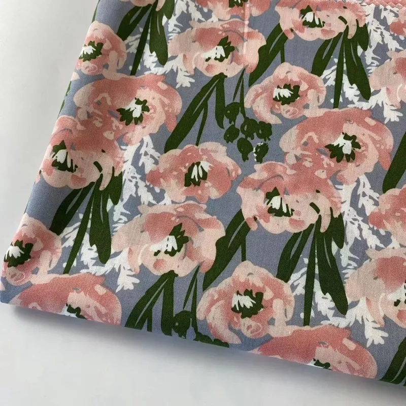 ผ้าคอตตอน 100% ผ้าเมตร คอตตอนพิมพ์ลายด้านเดียว หน้ากว้าง 145 เซนติเมตร cotton poplin ลายดอกป๊อบปี้ ลายหอยเชลล์ รูปที่ 4