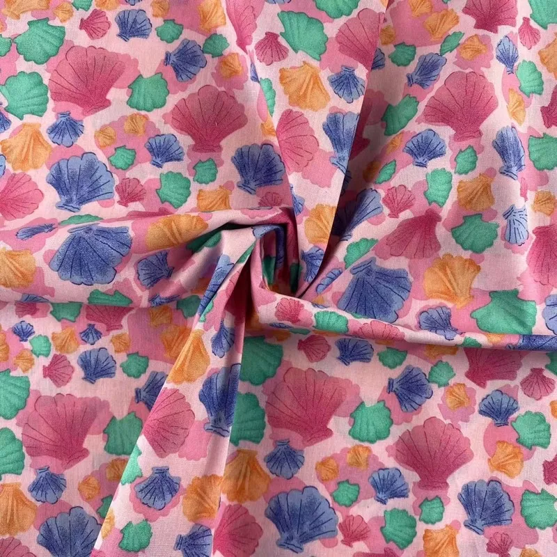 ผ้าคอตตอน 100% ผ้าเมตร คอตตอนพิมพ์ลายด้านเดียว หน้ากว้าง 145 เซนติเมตร cotton poplin ลายดอกป๊อบปี้ ลายหอยเชลล์ รูปที่ 8