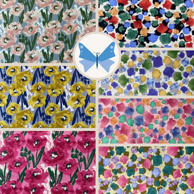 ผ้าคอตตอน 100% ผ้าเมตร คอตตอนพิมพ์ลายด้านเดียว หน้ากว้าง 145 เซนติเมตร cotton poplin ลายดอกป๊อบปี้ ลายหอยเชลล์