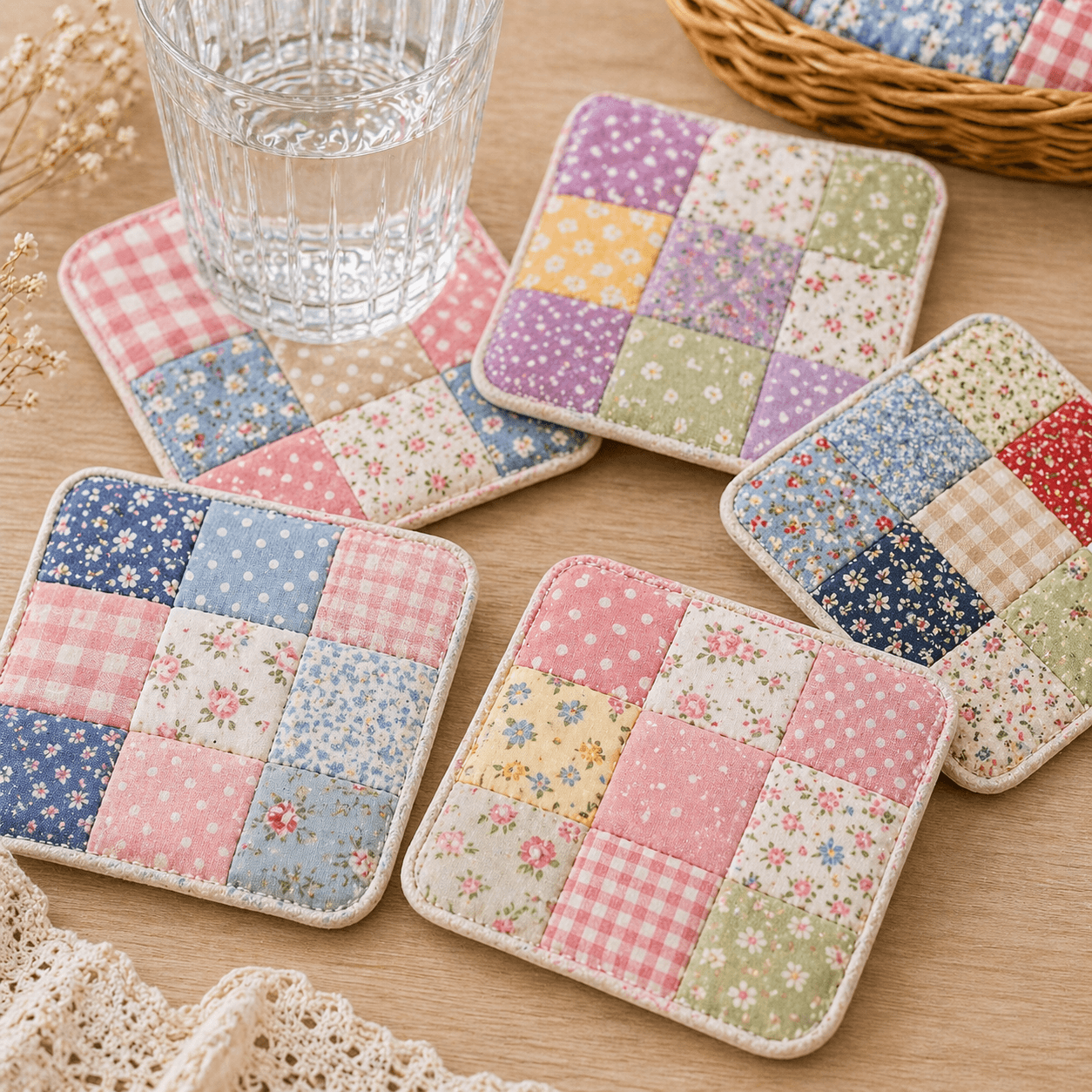 ไอเดีย DIY ที่รองแก้วน้ำสไตล์ Patchwork เปลี่ยนเศษผ้าชิ้นเล็กให้เป็นของใช้สุดอาร์ต
